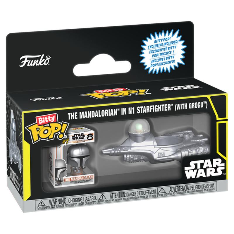 Funko -  Bitty ! gyűjtői vinyl karakter Ride Star Wars The Mandalorian In N1 Starfighter With Grogu