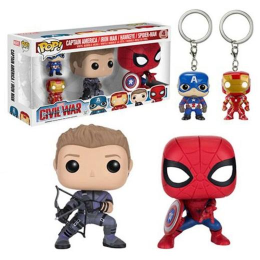 Funko  POP - Marvel -  Marvel Civil War Hawkeye Spiderman Iron Man & Captain America  és kulcstartó figura